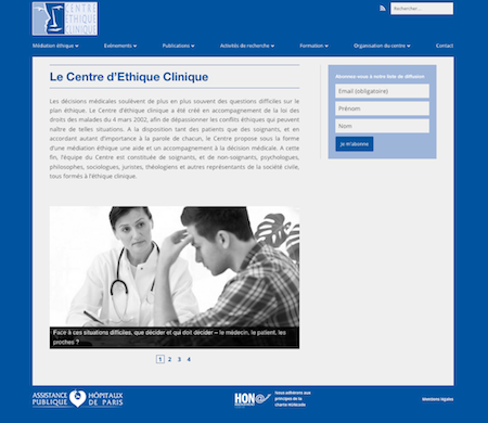 Page d'accueil du site du Centre d'Ethique Clinique